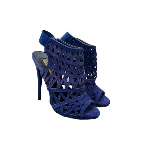 STEVE MADDEN Bratt Cut Out Suede Stilettos 6 Cobalt Blue 5.5" Heel Slingback - Picture 2 of 8